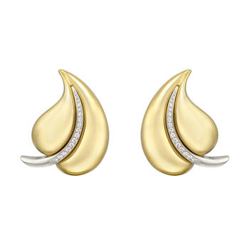 14k gold jewelry leaf earring stud with diamond