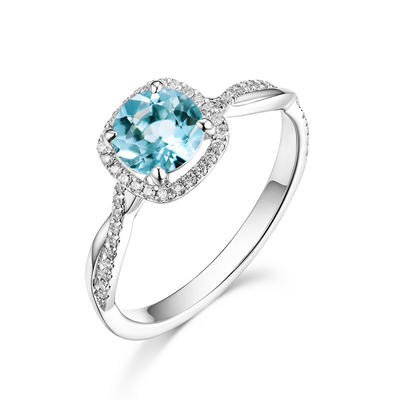 18k white gold jewelry Aquamarine stone engagement ring